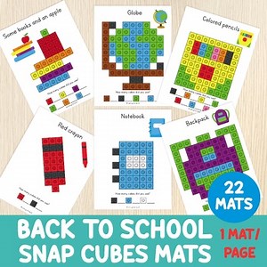 Back to School Snap Cubes Mats Bundle - Counting Activity - Fine Motor - Math