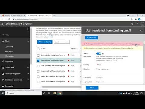 Working with alerts in the Office 365 Security and Compliance Center