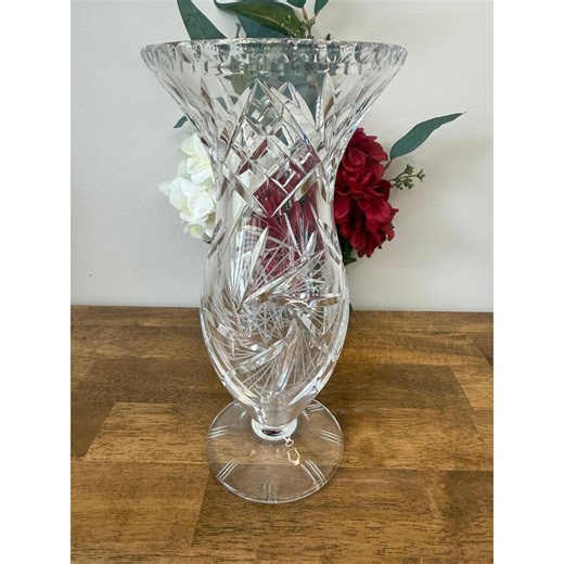 Vintage Large Cut Crystal Vase Pedestal Heavy Pinwheel Starburst Centrepiece - Etsy