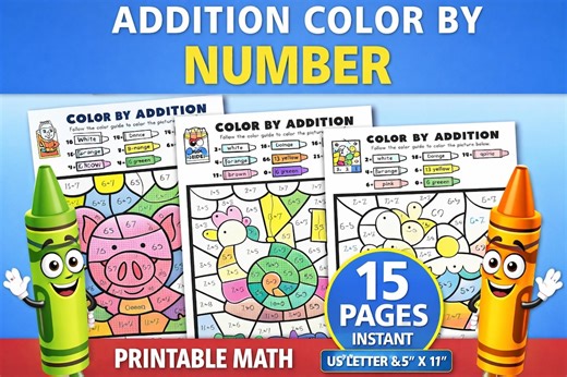 Addition Color by Number Worksheets | Math Coloring Pages for Kids | Printable PDF Activity | Kindergarten 1st Grade Math | Homeschool Sheet - Etsy UK