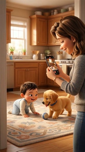 Puppy Copies Baby's Every Move and Wins 🏁 #shorts #funnydog #adorable