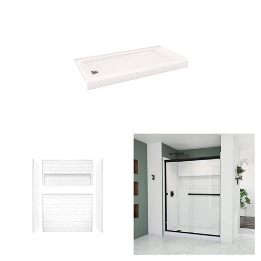 Bootz Industries Aloha 60 in. x 32 in. Shower Pan, 60 in. x 32 in. Subway Tile Wall Kit and 56-60 in. Sliding Door Combo - The Home Depot