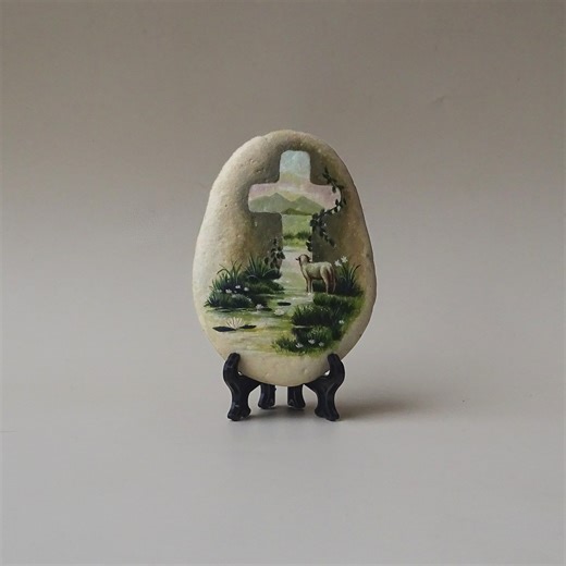 Enjoy a peaceful moment with this relaxing stone painting video. A hand-painted scene featuring a cross, a gentle lamb, and a calming nature landscape — perfect for stress relief and quiet reflection. #rockpainting #stoneart #handpaintedstone #relaxingart #arttherapy #acrylicpainting #calmingvideo #asmrpainting #natureart #christianart #handmadeart #peacefulart #artrelax #slowartmovement #creativeprocess #thucucart #drwaing | Thu Cuc Art