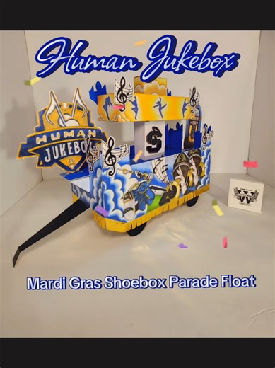Who remembers making a shoebox 📦 float as a kid in school. Here is a new and improved version. Human Jukebox Mardi Gras Shoebox Parade Float 🎭 💜 💚 💛 #MardiGras #MardiGrasfloars #MardiGrasshoeboxfloat #NewOrleansMardiGras #BatonRougeMardiGras ✅ Custom-Made Mardi Gras miniature float 🎭 ✅ Unique & Handcrafted shoebox parade float kit for kids and adults 🎨 ✅ 🎉 Whether you're preparing for Mardi Gras, helping family, parents, teachers,friends, pass down the tradition making a new improved ver