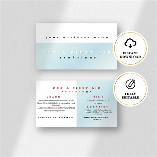 CPR Training Flyer, CPR Flyer, Cpr Template, Cpr First Aid and Instructor, Cpr Class Flyer, Fully Editable, Canva Template, Diy Flyer - Etsy