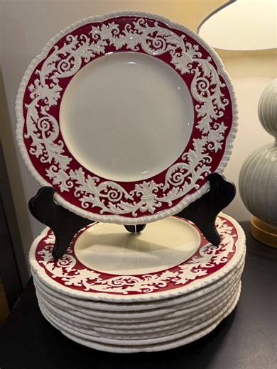 Set of 10 Vintage Royal Cauldon Cranberry & White Plates – 11” Embossed Leaf Pattern, Creme and Red, Vintage Dinnerware - Etsy
