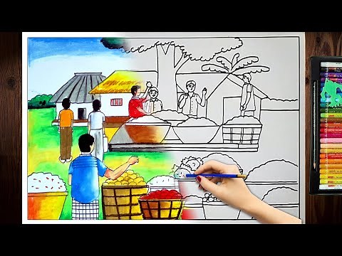 Village Market Drawing | How To Draw Village Market | Market Drawing Easy Step By Step