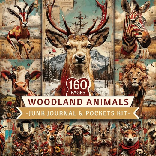 Wildlife Journal Kit, 160 Page Forest Animal Collage (digital Download) - Etsy