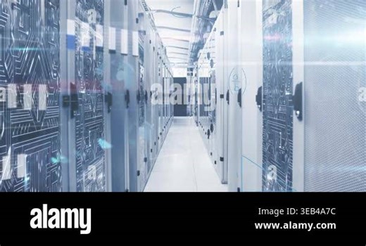Animation of mathematical equations and data processing against empty computer server room. Business data storage technology concept Stock Video Footage - Alamy