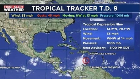 Here's a look at Tropical Depression 9 as it tracks across the Caribbean. | ABC7 Sarasota - WWSB