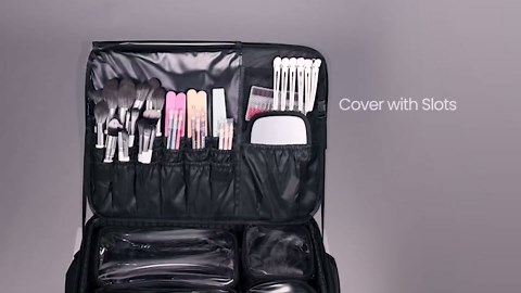 Rolling Makeup Case Cosmetology Case on Wheels Extra Large Cosmetic Artist Bag Portable TravelCase for Hairstylists Nail Tech Traveling Professional Make Up Train Suitcase Carts Trolley, Black