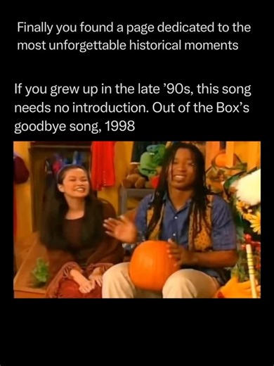 Unforgettable History on Instagram: "Follow @unforgettablehistorymoments to learn more on the greatest historical moments of all time 📜✨ In 1998, Playhouse Disney introduced a show that would become a cornerstone of childhood for millions: “Out of the Box.” Set in a clubhouse made of giant cardboard boxes, it celebrated the power of imagination and simple crafts. But the most enduring legacy of the show wasn’t the projects—it was the “Goodbye Song.” Every episode concluded with Tony and 