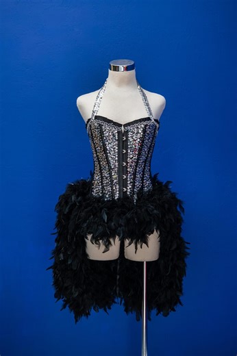 Vintage Sequin Burlesque Corset & Feather Showgirl Costume | Fits a UK 8 to 10 - Etsy