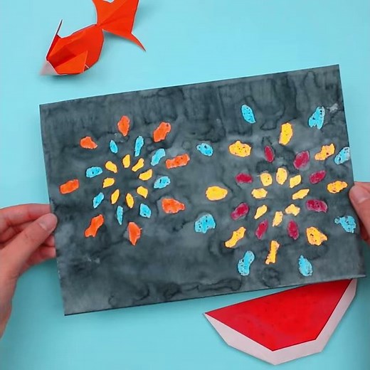 絵の具を重ねて浮き上がる、はじき絵花火の作り方