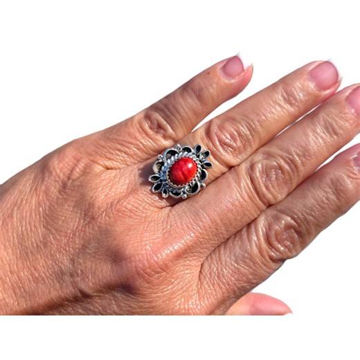 Navajo Red Spiny Oyster Stone Ring Handcrafted Native Am Jewelry Size 7.5US - Etsy