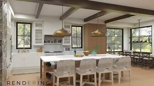 Kitchen/Bath & Interiors Design Contest Entry Design by Leslie Ann Gali of Quest Cabinetry & Design using Chief Architect Premier X15. Please select "like" to vote for this submission. “This kitchen is a stunning blend of warmth, elegance, and functionality, seamlessly combining modern sophistication with rustic charm. The exposed wooden beams and natural wood cabinetry add a cozy, organic feel, while sleek white countertops and shaker-style cabinetry maintain a clean, timeless aesthetic. It is 