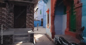 Street and painted houses of famous Jodhpur the Blue City. Jodhpur, Rajasthan, India, Asia