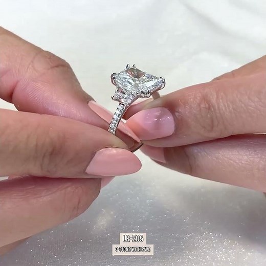 2.68 carat Radiant Cut Lab Diamond Three-Stone Engagement Ring