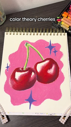 Drawing a cherry with oil pastels and color theory 🍒 #oilpastel #colortheory #cherry #artprocess #coloring