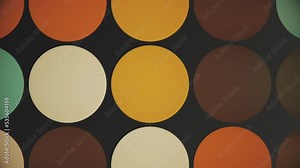 Trendy retro 1970s geometric background with colorful blinking circles in warm color tones. This stylish vintage motion background animation is 4K and a seamless loop.