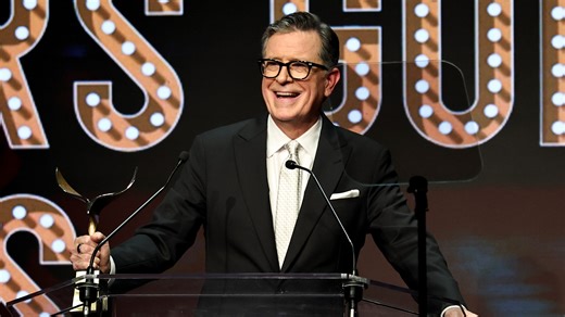 Colbert mocks Paramount while accepting award for confronting injustice