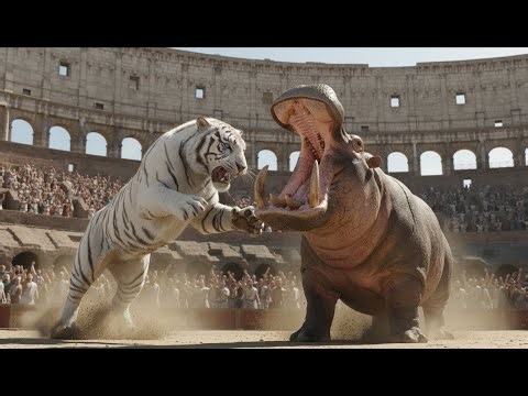 ANIMAL BATTLES : White Tiger vs Hippopotamus in Roman Colosseum | WILDCRAFT COMBAT