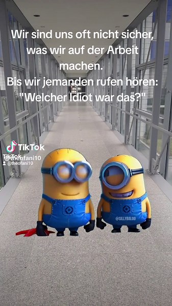 Animated Minion Characters in a Modern Hallway