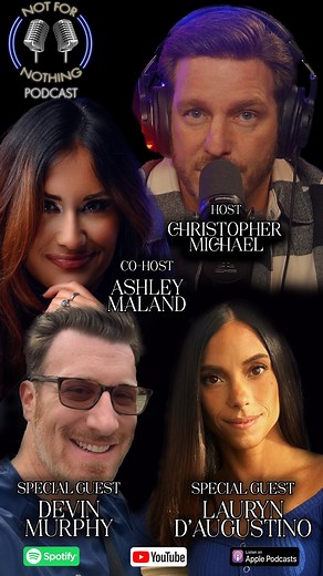 Not For Nothing on Instagram: "New episode trailer. You won’t want to miss it. #foryou #funnyvideos #tiktokers #pointofview #couplecomedy #dayinthelife #reels #society #marriedlife Join hosts @cmichaels83 and @ashleymaland as they welcome special guests @lauryn.dagostino & @bigdaddydmurph, the hilarious couple behind the viral videos where her husband triggers her extremely sensitive gag reflex at the most inconvenient moments. In this episode, we dive deeper into their lives, discussing how the