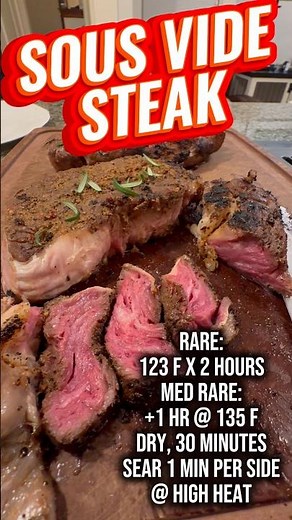 Sous vide steak: Rare ribeye, medium raw New York strip #cooking #beef #familydinner