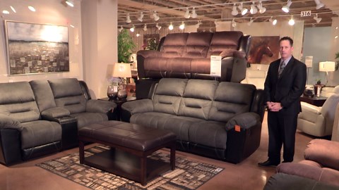 Signature Design by Ashley Earhart Faux Leather Manual Double Reclining Loveseat with Storage Console, Brown