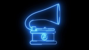 Download Animated record player logo with glowing neon lines for free