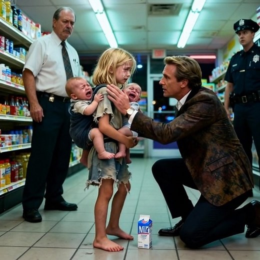 A homeless little girl was reported to the police by a store manager for stealing a box of milk for her two younger siblings, who were crying weakly from hunger — suddenly, a millionaire who witnessed the scene stepped forward… The streets of Chicago were unusually quiet that night, wrapped in a cold wind that sliced through Emily Carter’s thin jacket. At just ten years old, she walked quickly into the small convenience store, glancing nervously at the glass doors as though expecting someone to 