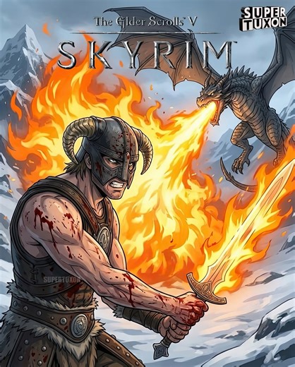 Skyrim Dragonborn Elder Scrolls V Dovahkiin vs Dragons #dragonborn #skyrim #elderscrolls | SuperTuxon