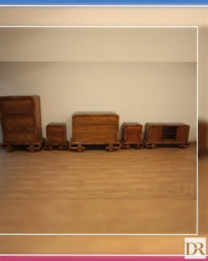 Camera da letto in noce Art Decò anni '50 Mid Century Modern, Italia