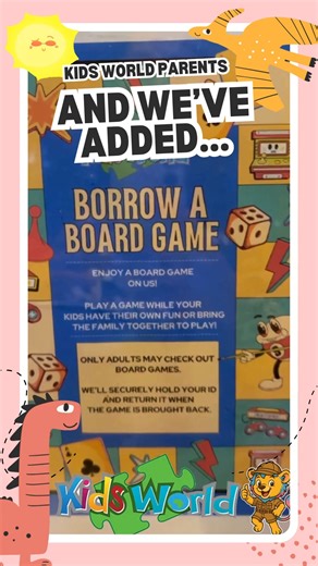 We’ve added a new way to play—board games! Grown-ups can borrow a board game for free while the kids explore Kids World, or bring everyone together for family fun you’ll all enjoy. #familyfun #kidsworld #boardgames #thingstodowithkids #oakpark #venturacounty | Kids World Family Fun Center