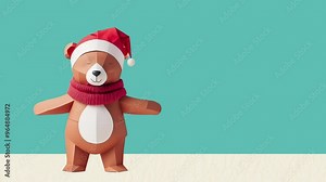 Christmas scene with papercraft bear and complementary color palette.Christmas background concept. Stock Video