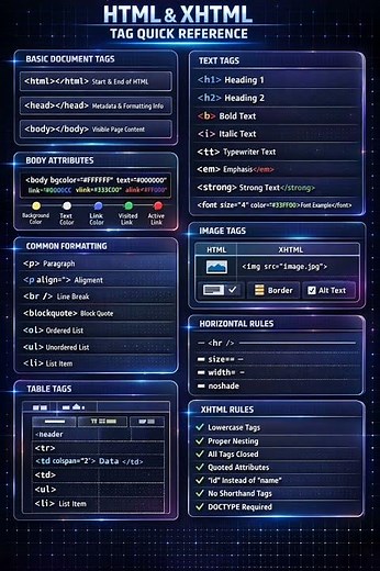 HTML & XHTML Tag Quick Reference