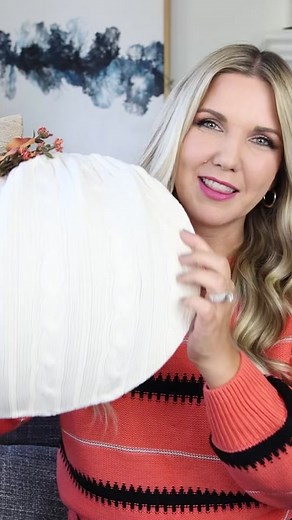 DIY Pumpkin Sweater Wreath! 🎃 Have you spotted these wreath forms at Dollar Tree? I used it to turn a thrifted sweater into this cozy fall decor! 🍁 #falldecor #falldiy #diyfalldecor #falldecorations #dollartreediy #dollartreefinds #thrifted #dollartreecrafts #dollartreeobsessed #dollartreecommunity