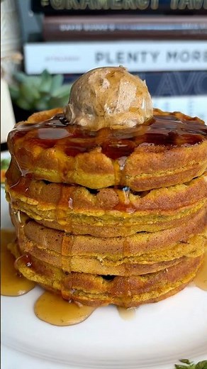 High protein pumpkin spice waffles with cinnamon butter