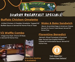 Sunday Morning Specials! Available 6AM-11AM! Open Till 3PM! Outdoor Seating Still Available Don’t Forget We‘re BYOB! | Chalfont Family Restaurant