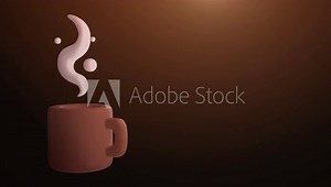 Cartoon rotate coffee or tea cup with vapour isolated on color background. Stylised loop motion element. Bright modern minimalistic 3d animation.