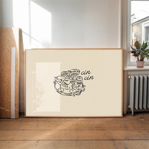 Cin Cin Cocktail Print: Minimalist Bar Cart Art, Horizontal (digital Download) - Etsy
