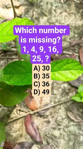 Which number is missing?1, 4, 9, 16, 25, ?