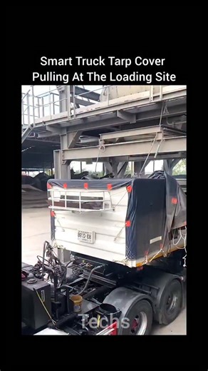 Technology🔹️Gadgets on Instagram: "This system demonstrates a smart tarp cover mechanism designed to automatically pull and deploy tarps over truck beds at the loading site. It ensures fast and consistent coverage, protecting cargo from rain, dust, wind, and debris. 🤖 Automated Operation Using motorized rollers and guided rails, the tarp smoothly extends across the truck bed with minimal manual effort. Operators can control the system with a remote or control panel, improving speed and accurac