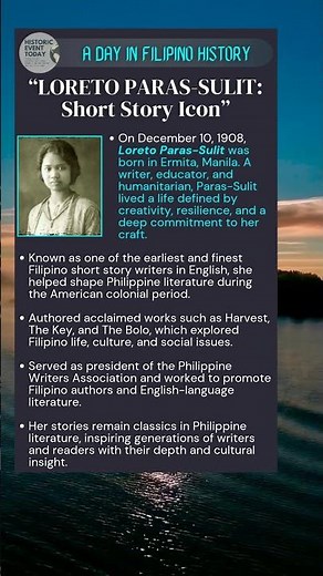December 10, 1908 - “LORETO PARAS-SULIT: Short Story Icon”