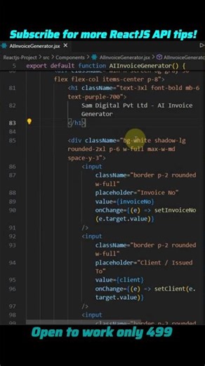 AI Invoice Generater using ReactJS and APIs Method #reactjs #coding #freshers #api #invoices #ai