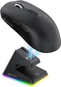 ATTACK SHARK X6 Lightweight Wireless Gaming Mouse with RGB Backlight Charging Base,Tri-Mode Wired/2.4GHz/BT5.2,26K DPI, PAW3395 Optical Sensor,HUANO Switch,5programmable Buttons,PC/Mac(Black)