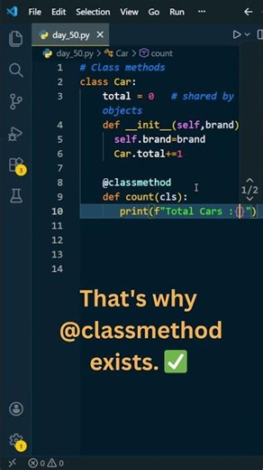 @classmethod in Python #shorts | Day 50