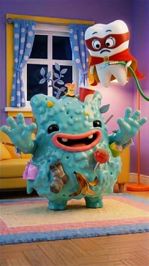 Trash monster, go away! Don't litter, kids