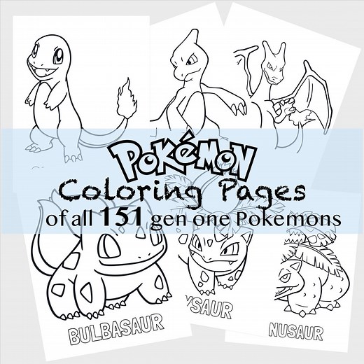 Gen 1 Pokemon Coloring Book | 151 Kanto Pokemon Printable Coloring Pages | Pokemon Party Favor | Toddler Activities - Etsy